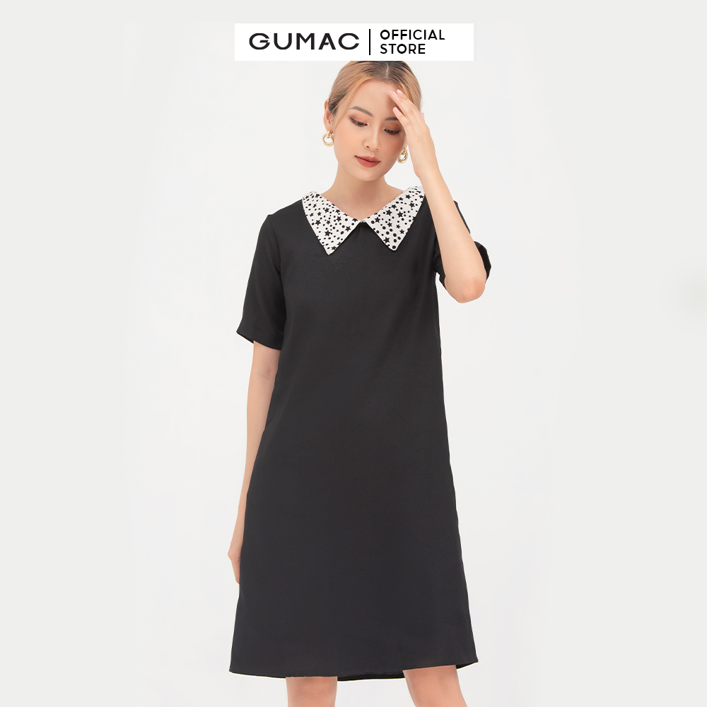 Đầm dáng xòe suông phối cổ GUMAC DB757