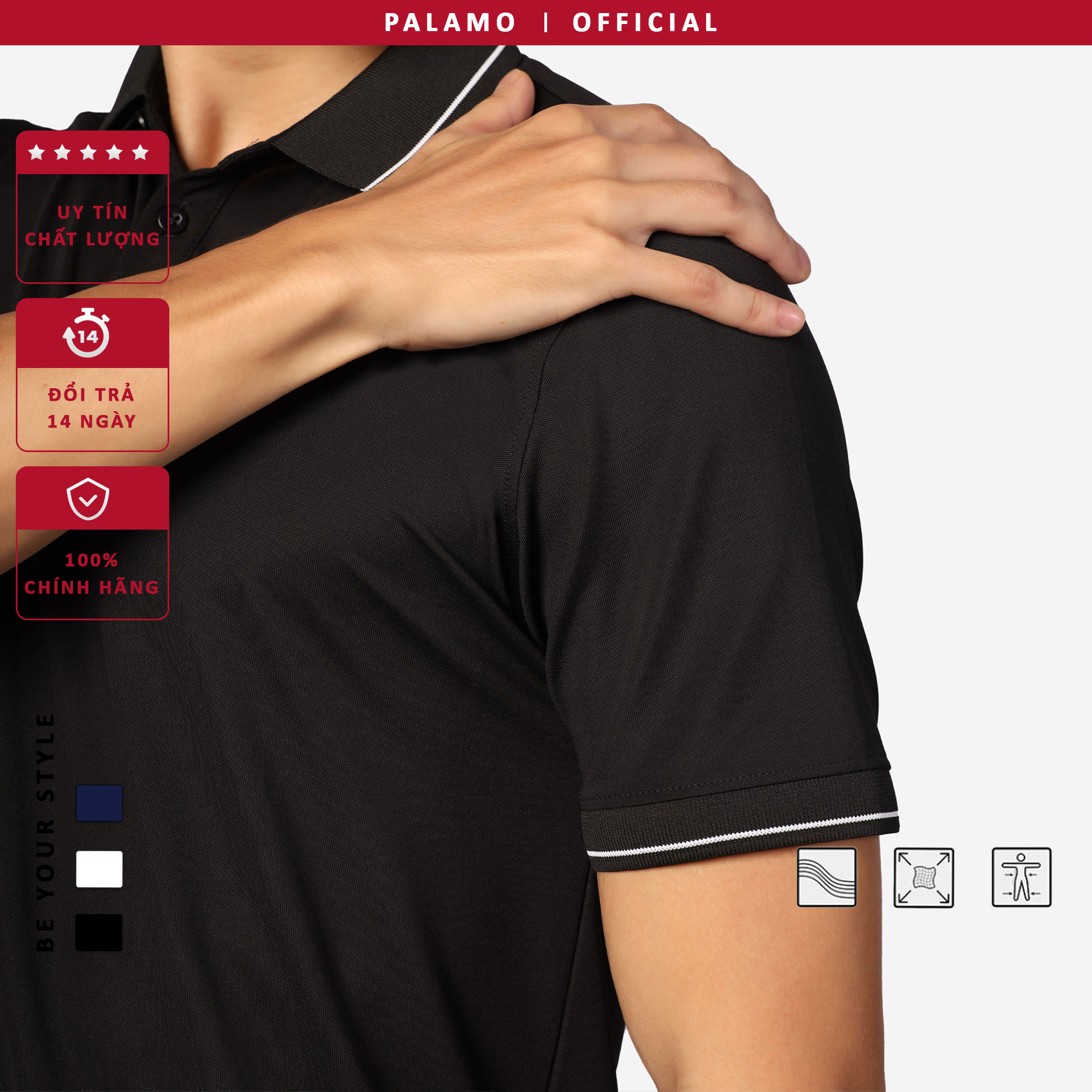 Áo thun polo nam Palamo regular fit classic / coolmax xanh đen