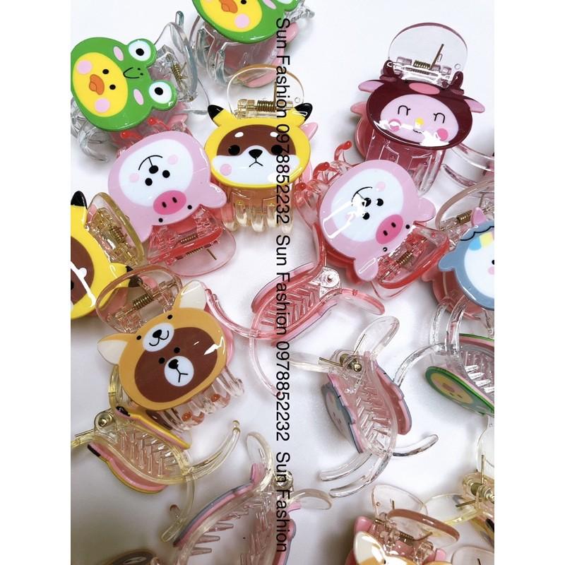 Kẹp tóc càng cua trong suốt 3 răng, 5 răng hình thú, con vật, hoạt hình, trái cây, 12 con giáp màu sắc đáng yêu