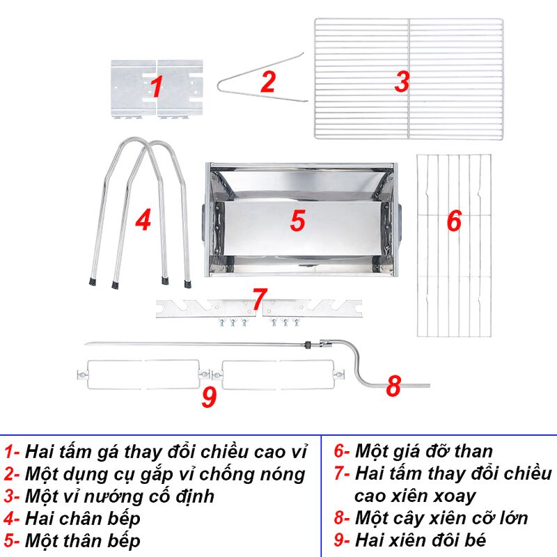 Bếp nướng than hoa 2 chế độ nướng GS1023, Cỡ Trung, Tặng kẹp gắp INOX đa năng