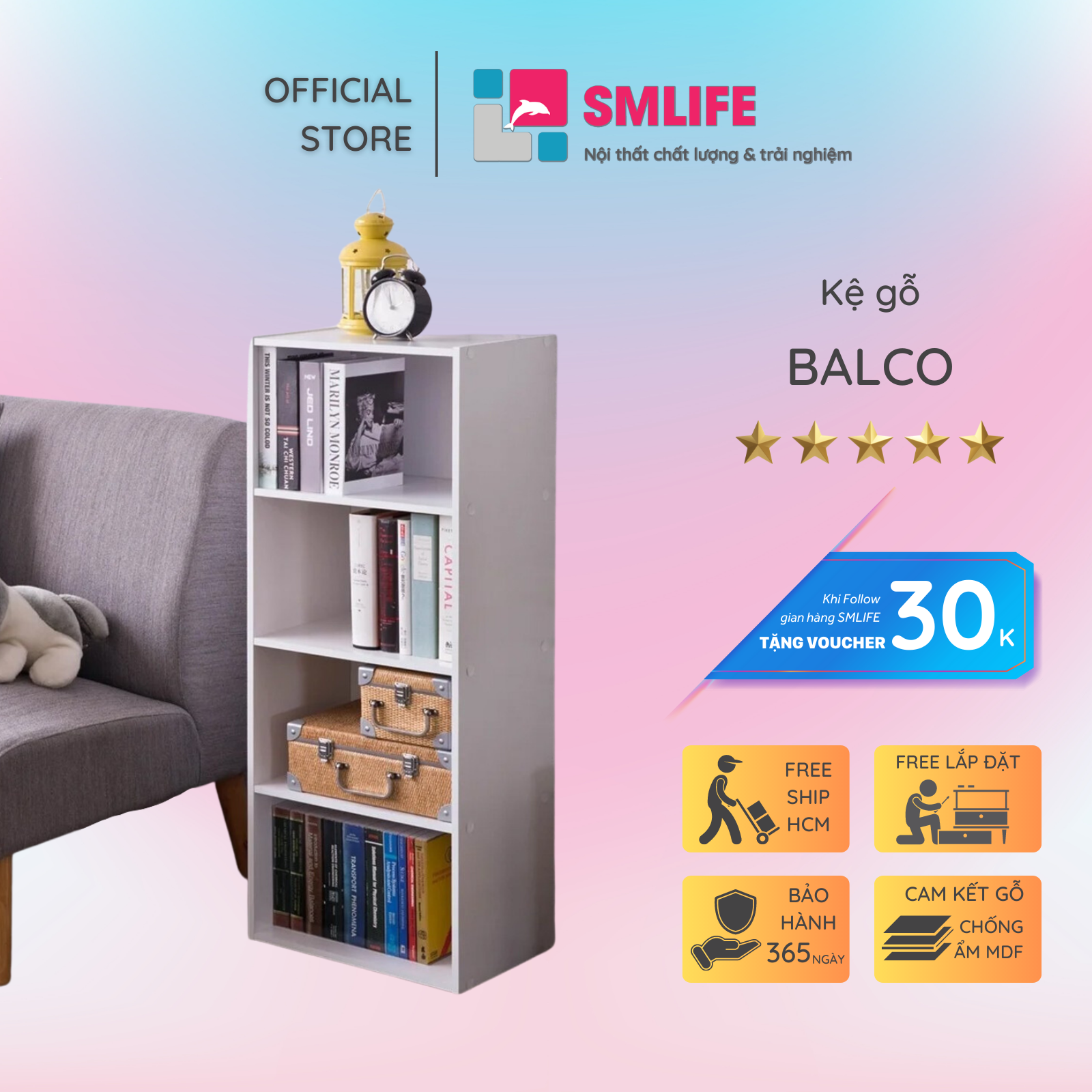 Kệ sách gỗ MDF cao cấp mẫu mới nhất SMLIFE Balco