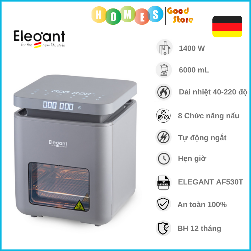 Nồi Chiên Không Dầu Thương Hiệu Đức ELEGANT AF530T 8 Chế Độ Nấu Dung Tích 6L Công Suất 1400W - Hàng Chính Hãng