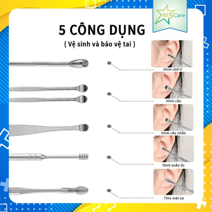 Bộ 6 dụng cụ vệ sinh tai ngoáy tai, đồ lấy ráy tai Cao Cấp bằng thép không gỉ VST#4