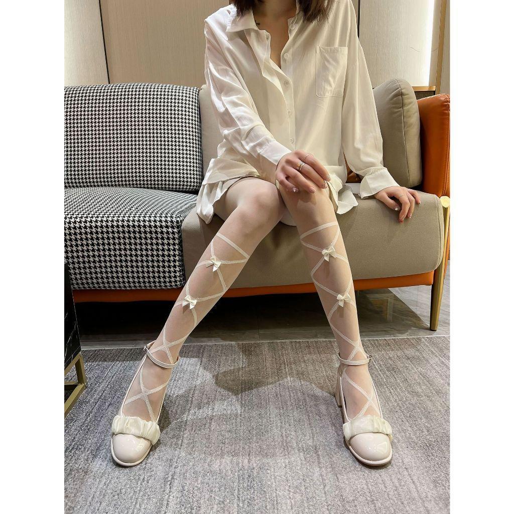 Quần tất, vớ quần phối dây ruy băng họa tiết nơ phong cách Lolita cho nữ - Women