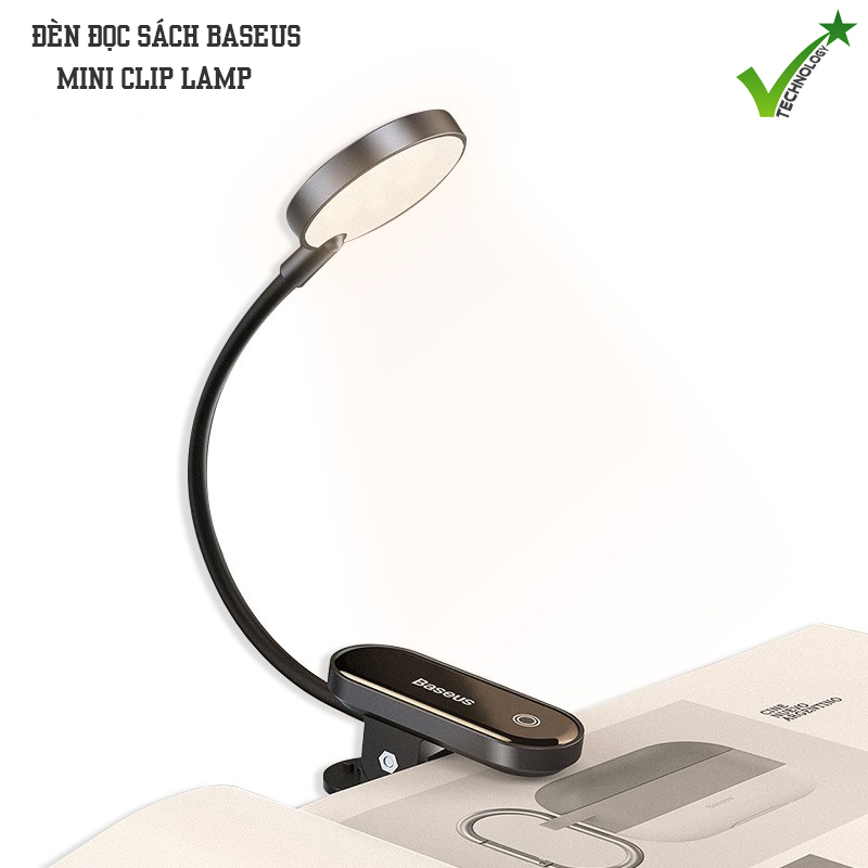 Đèn đọc sách mini, pin sạc tiện dụng Baseus Comfort Reading Mini Clip Lamp ( Dịu mắt, chân kẹp, 3 mức sáng, 350mAh, 24h sử dụng)hàng nhập khẩu