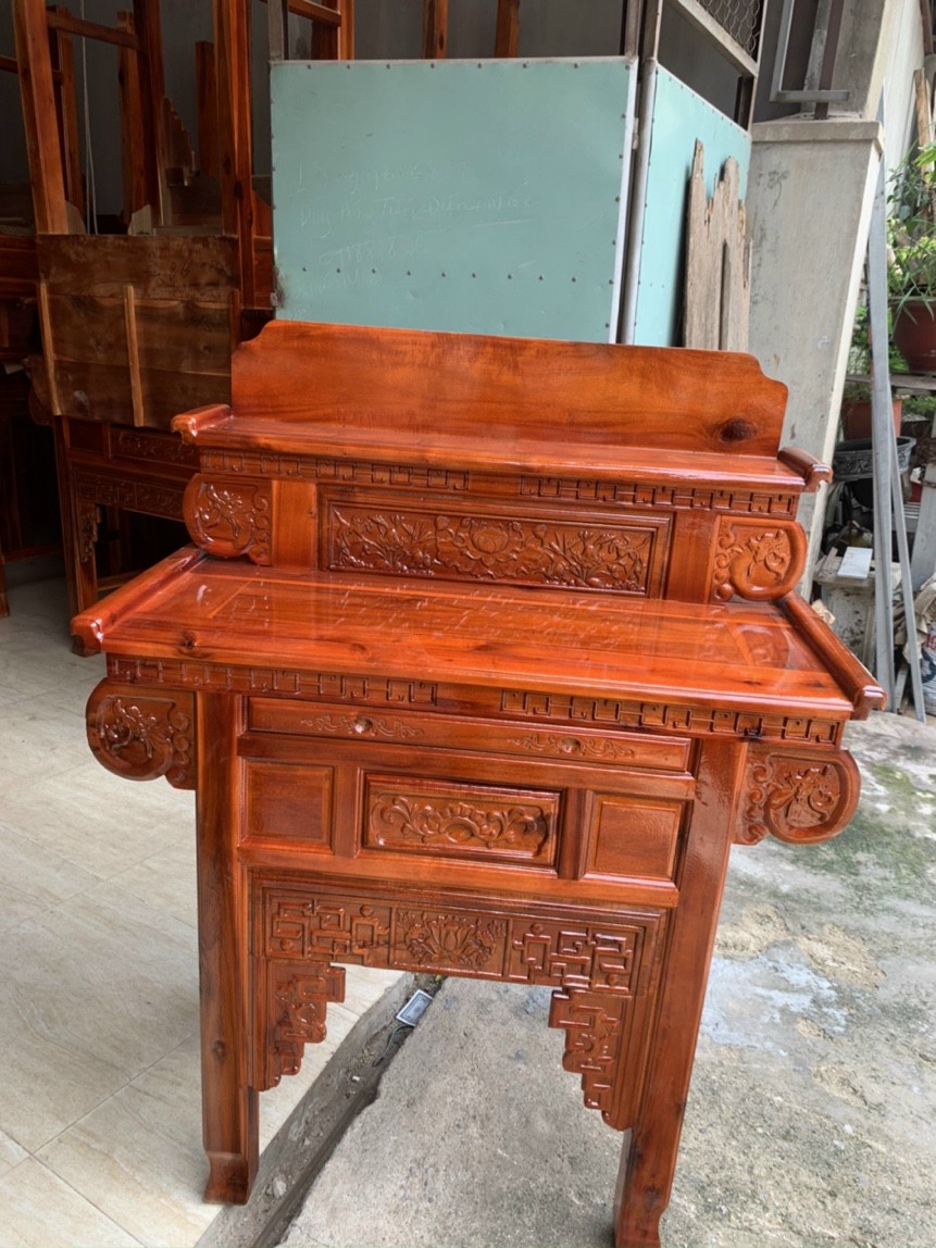 Bàn Thờ Bàn Cúng-Bàn phật-Bàn gia tiên 2 tầng ngang 1m27 Gỗ Tràm Bông Vàng
