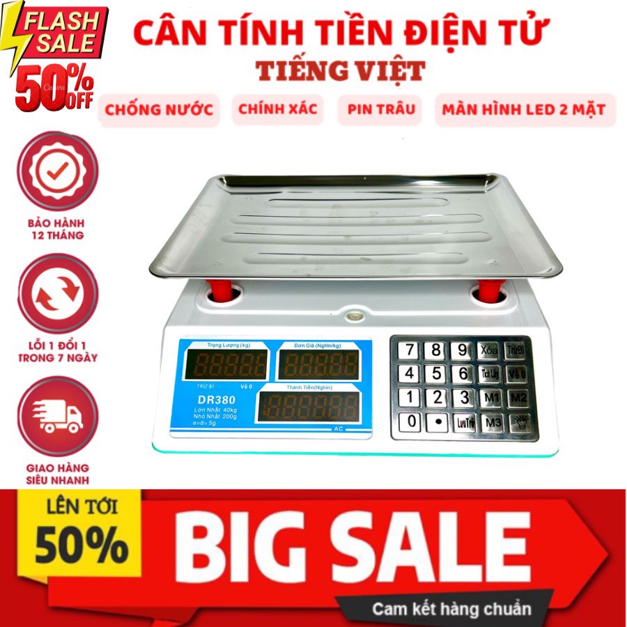 Cân điện tử  tính tiền - Cân Điện Tử Bán Hàng Tiếng Việt 40kg/5g giá rẻ