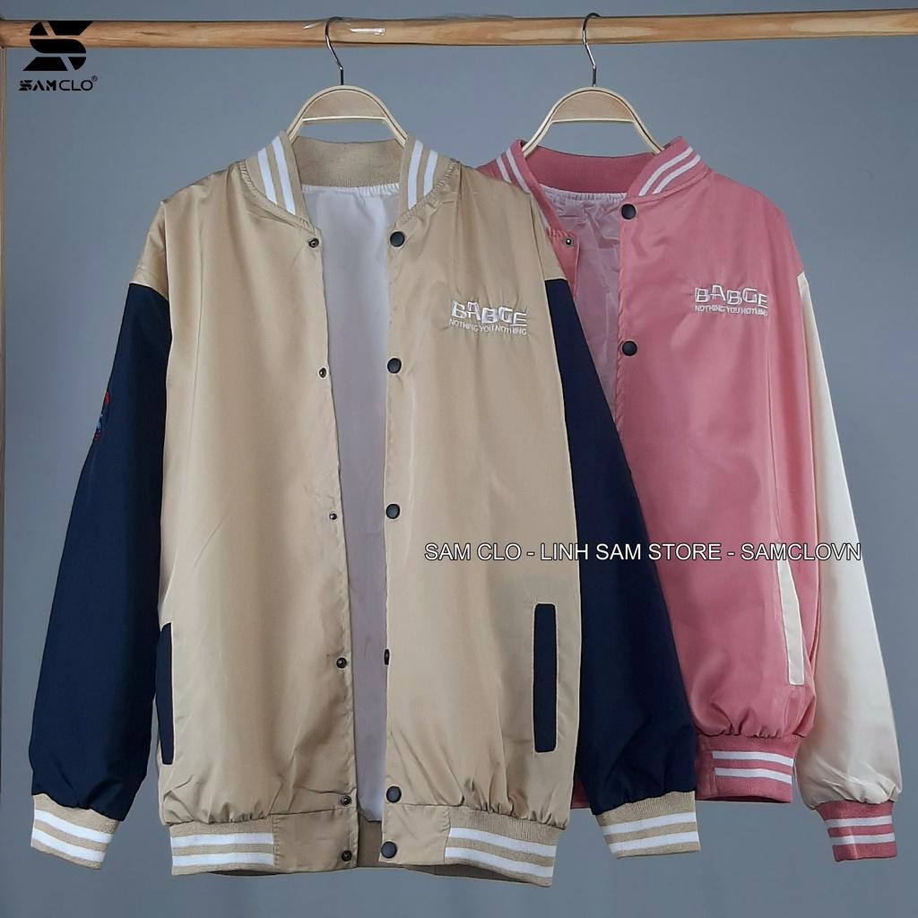 Áo khoác bomber vải dù 2 lớp nam nữ SAM CLO - Áo khoác gió phong cách bóng chày JACKET form rộng unisex thêu chữ BADGE