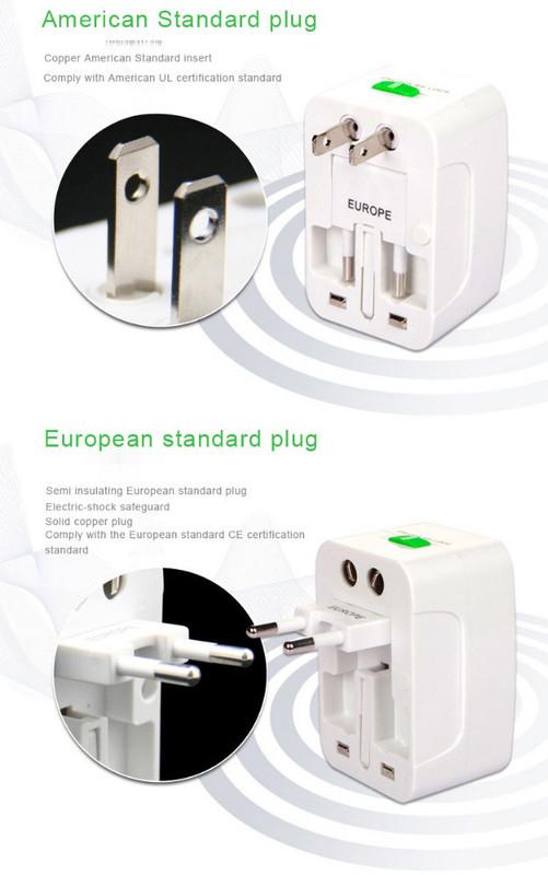 Bộ chuyển đổi phích cắm điện đa năng AU/EU/US/UK với 2 cổng USB