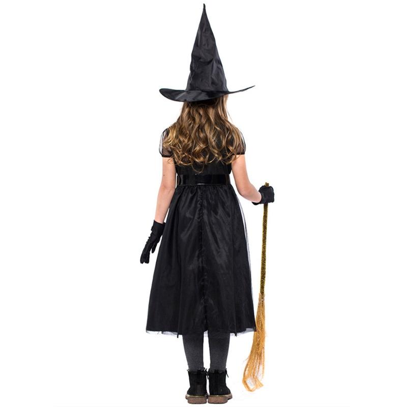 1 Bộ Trẻ Em Bé Gái Phù Thủy Trang Phục Hóa Trang Halloween Lưới Nữ Tay Ngắn Cổ Tích Đầm Nón Dây Lưng Găng Tay Đảng Vai Trò Chơi bộ Trang Phục