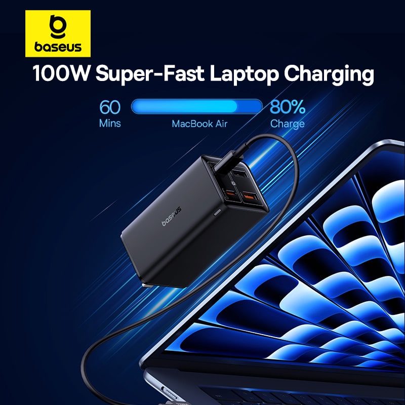 Bộ sạc nhanh 100W Baseus GaN6 Pro Fast Charger 2C+2U (Kèm cáp C to C 20V/5A 100W, 1m)- Hàng chính hãng