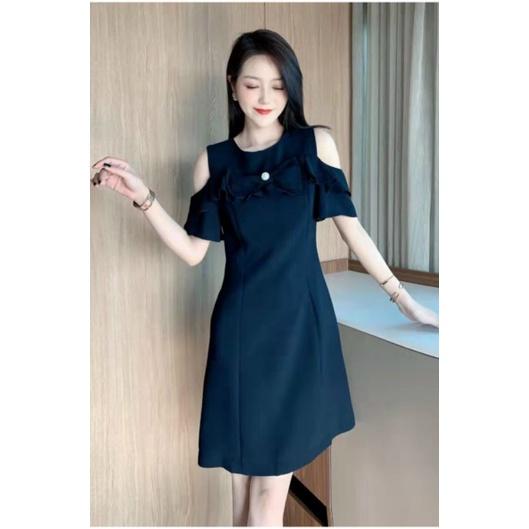 HÀNG NHẬP - ĐẦM SUÔNG LỤA TAY RỚT VAI ĐÍNH NƠ NGỰC