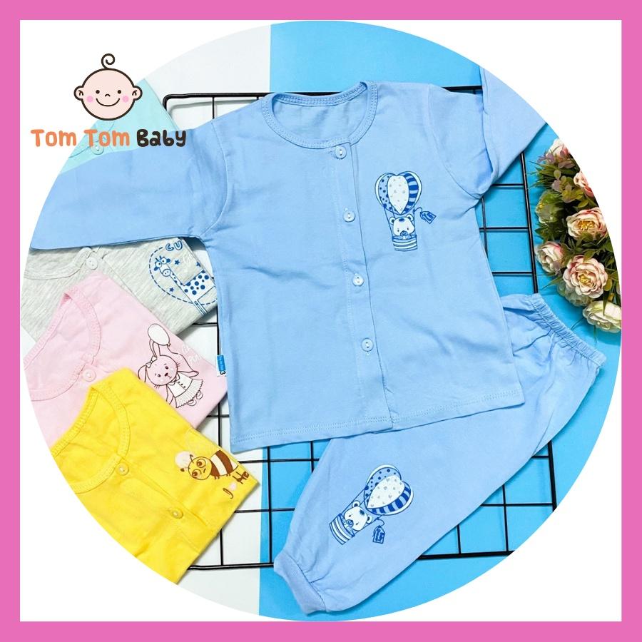 Set 5 bộ quần áo trẻ em sơ sinh Thái Hà Thịnh - Mẫu Tay Dài Cài Nút Giữa Màu - Size 1-5 cho bé sơ sinh - 12kg