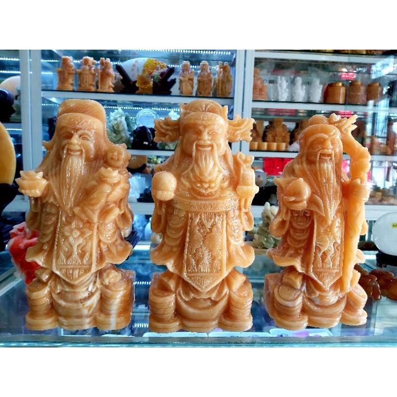 Bộ tượng Phúc Lộc Thọ đá phong thủy, cao 22cm, đá ngọc hoàng long, ngọc pakistan