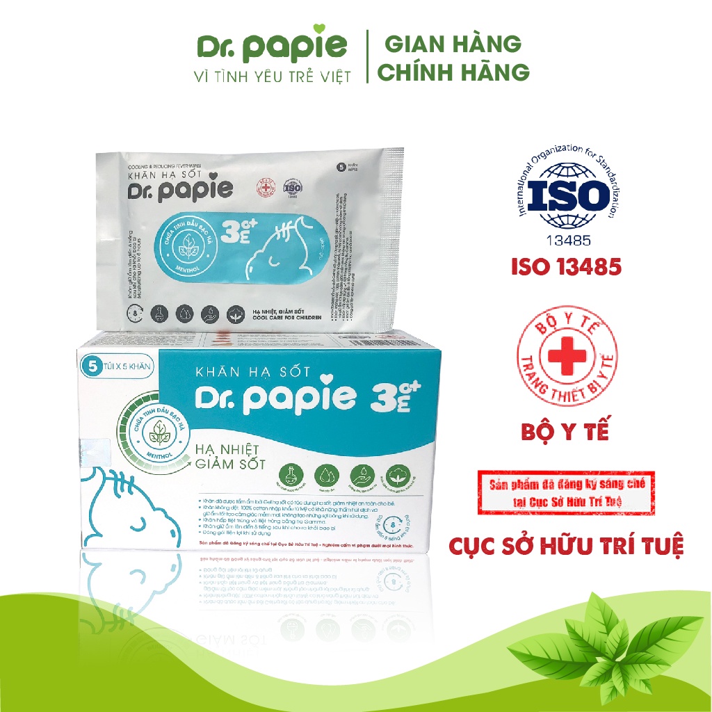 Combo 2 Hộp Khăn Lau Hạ Sốt Dr.Papie 3+ Cho Bé Hạ Nhiệt Giảm Sốt Ngăn Ngừa Co Giật