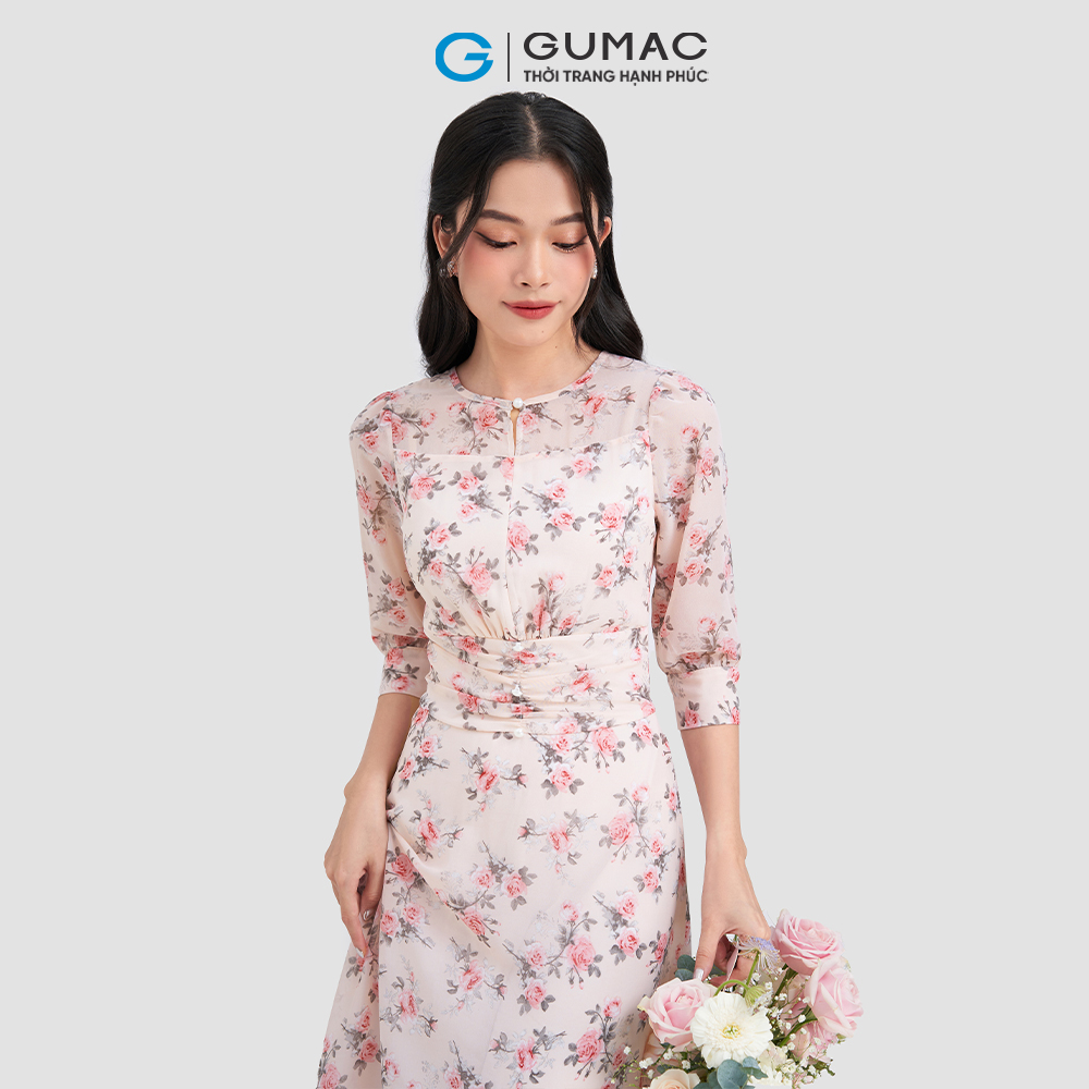 Đầm xếp nhún eo GUMAC DD03006