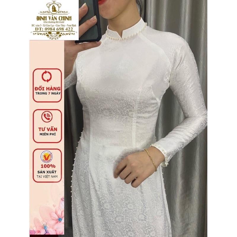 Áo dài gấm tơ cao cấp_Duy Chinh_ADGT0044_Tông Màu Trắng Kem