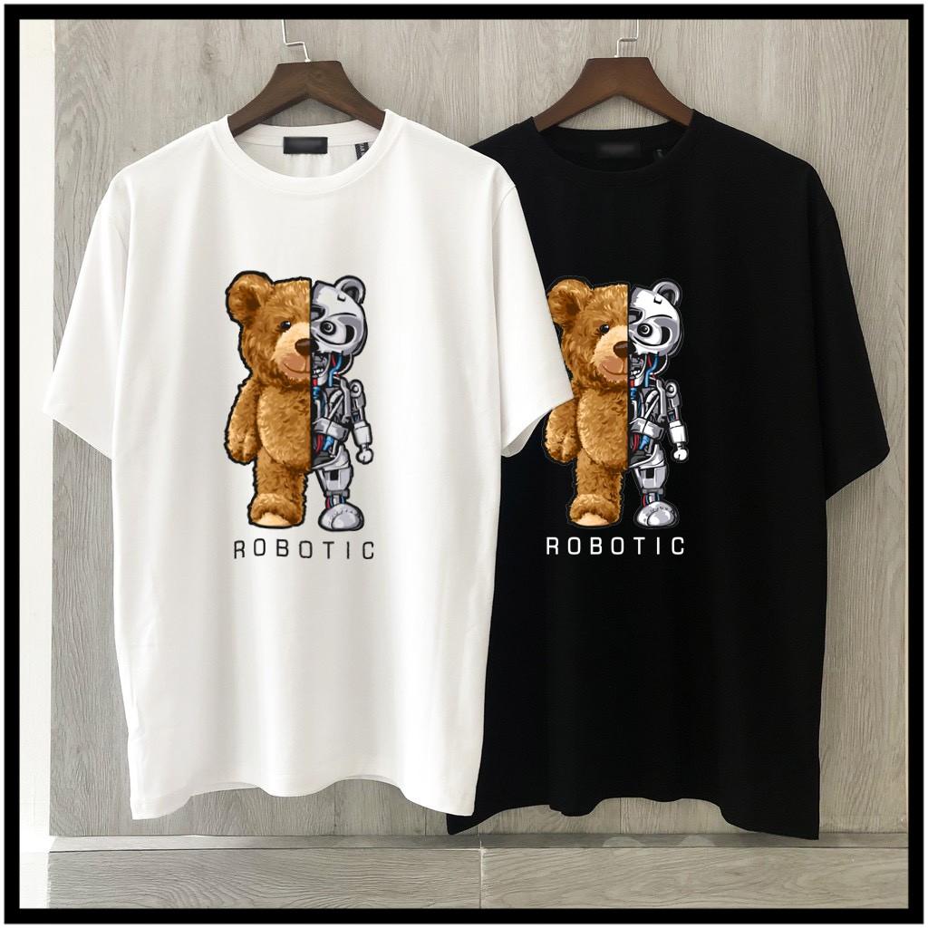 Áo thun tay lỡ Unisex form rộng in hình gấu Robo hot trend áo phông nam nữ vải cotton co dãn - GW Shop