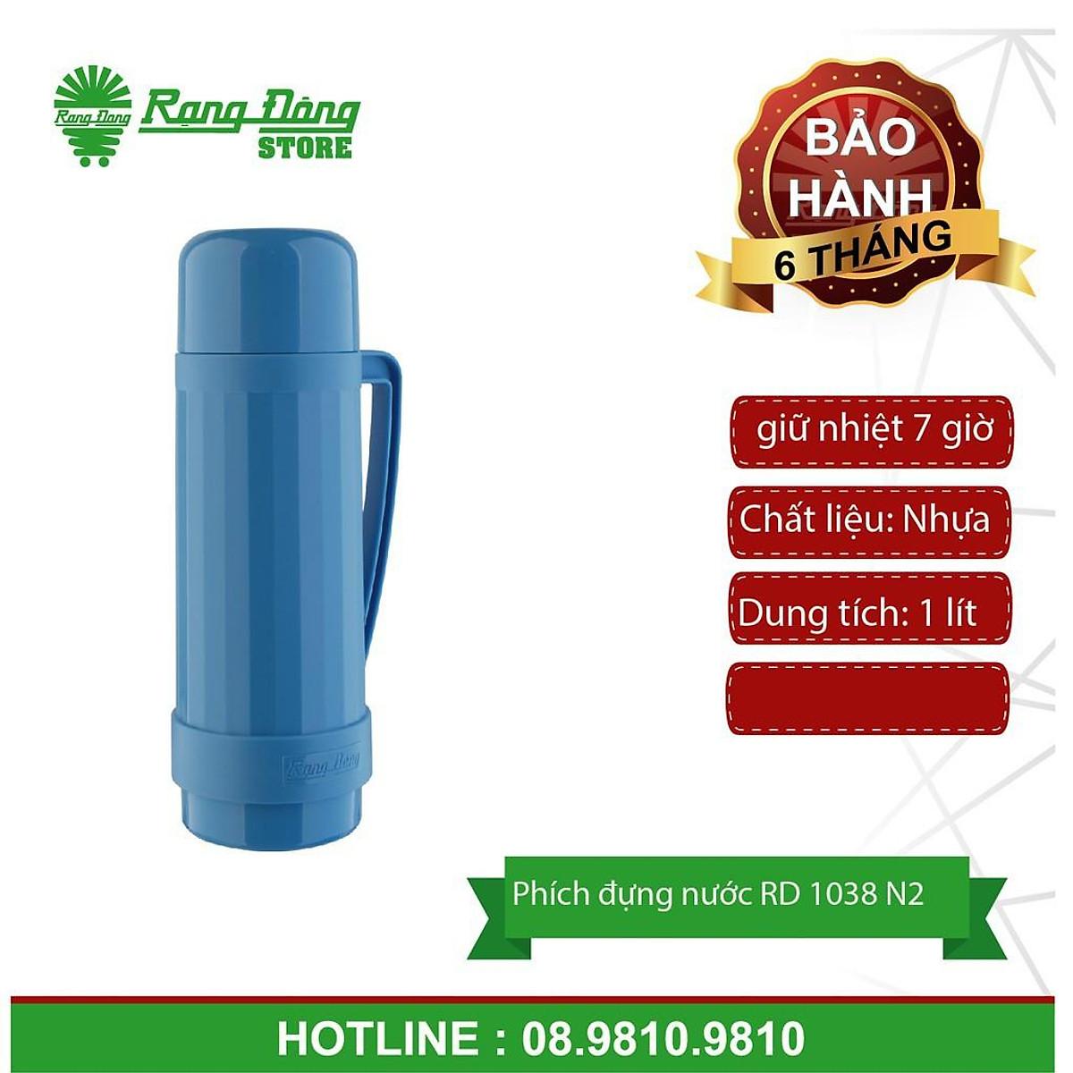 Bình Giữ Nhiệt Rạng Đông 0.5L, 1L Giữ Nhiệt Sau 6h Trên 70 Độ, Thân Bằng Nhựa Chống Rơi, Vỡ, Lõi hủy Tinh An Toàn - 1 Lít Màu xanh