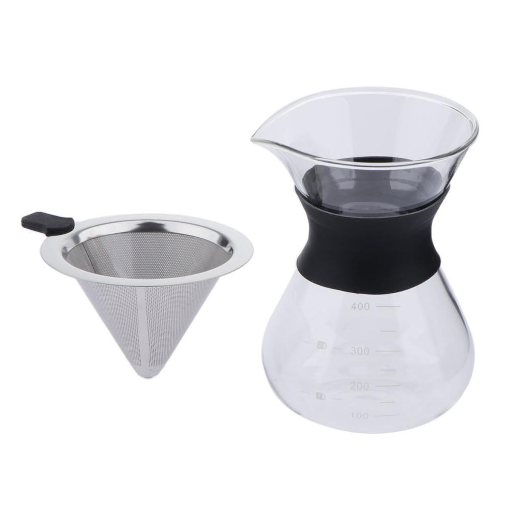 Coffee Maker Set Pour Over Hand Drip Pot + Cone Coffee Dripper Filter Net