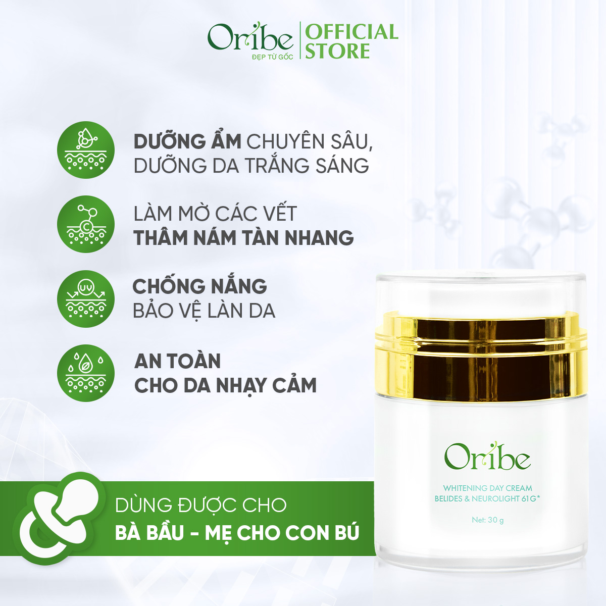 Kem Dưỡng Trắng Da Chống Nắng Ban Ngày Oribe Chống Lão Hóa Mờ Thâm Nám Dưỡng Ẩm 30g