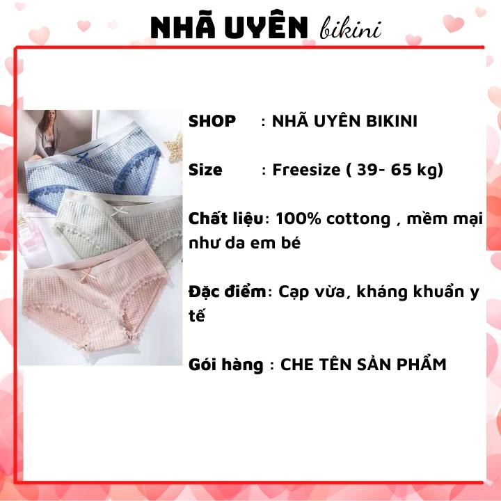Quần lót nữ cotton kháng khuẩn y tế Sọc Kẻ Caro Viền Ren Cao Cấp