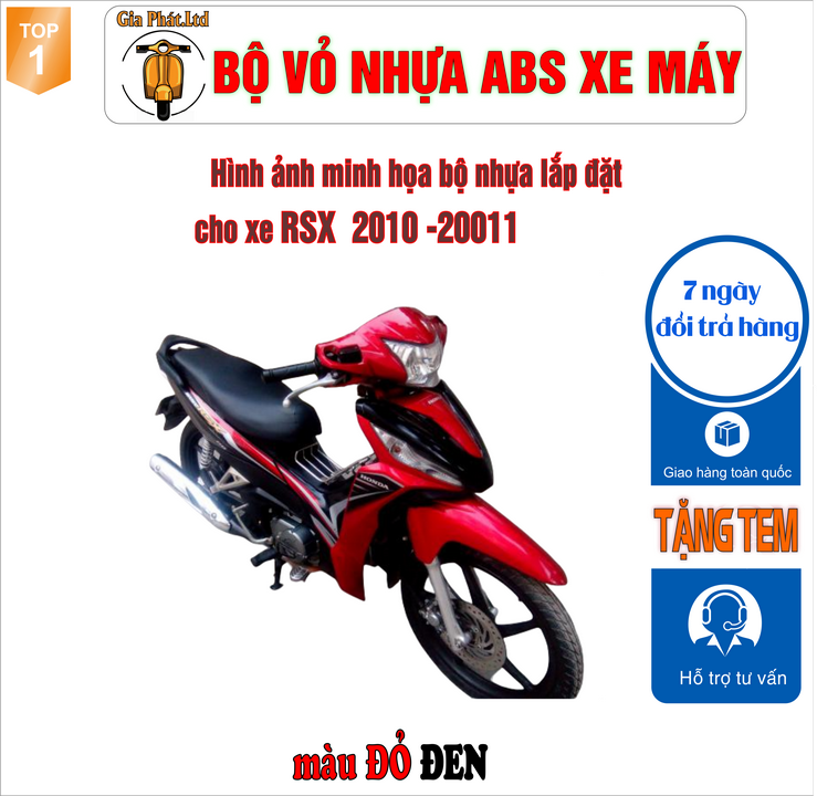 [TẶNG TEM] Dàn áo xe WAVE RSX 110 nhựa nguyên sinh ABS cao cấp màu ĐEN ĐỎ đời 2010 -2011- TKB-548-831