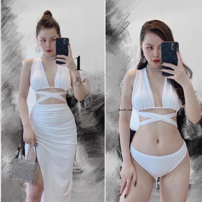 Bikini 2 mảnh sexy đồ bơi đi biển cổ yếm phối chân váy mùa hè sang chãnh GALASSIA