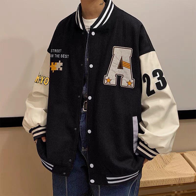 Áo Khoác Bomber Nỉ Dày Dặn LUCKY CHOCK Unisex Nam Nữ , Áo Bomber Nam Nữ Áo Khoác Varsity Unisex Cúc Bấm Thêu Nổi Chữ R Chất Nỉ