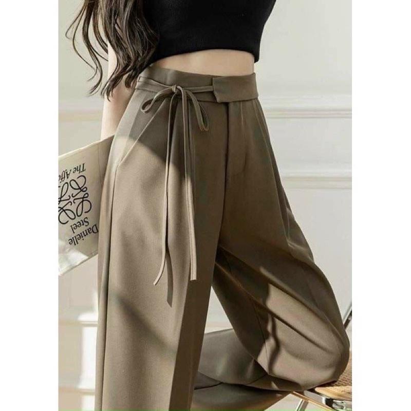 Quần ống rộng nữ lưng cao cột nơ nhiều màu chất rubi dày dặn mềm mại đẹp dễ phối đồ