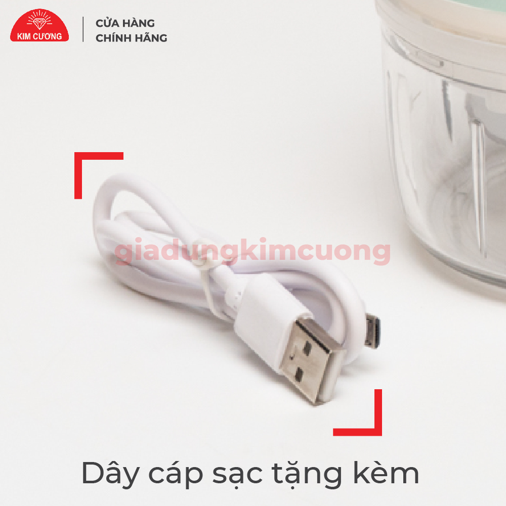 Máy Xay Mini Cầm Tay Kim Cương - Máy Xay Tỏi Ớt Đa Năng Sạc Điện - Hàng Chính Hãng