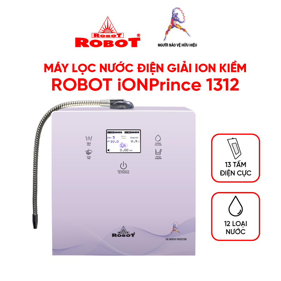Máy Lọc Nước Điện Giải Ion Kiềm Thông Minh Robot IonPrince 1312 Để Bàn Treo Tường Tạo 12 Loại Nước Điện Giải - Hàng Chính Hãng