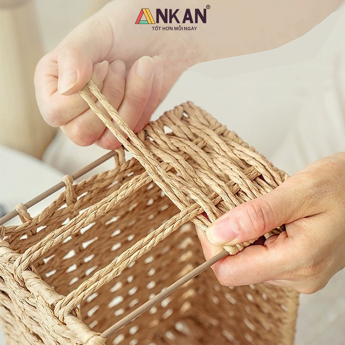 Giỏ Đựng Mỹ Phẩm Có Nắp ANKAN Dùng Để Bàn, Đựng Đồ Mini, Sắp Xếp Đồ Đạc Gọn Gàng, Ngăn Nắp