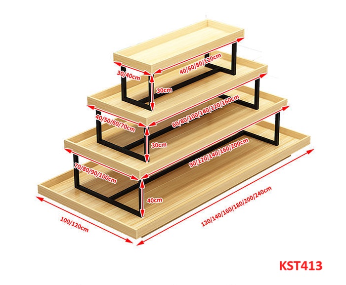 Kệ gỗ trưng bày rau củ quả, kệ trưng bày sản phẩm, hàng hóa KST413 - Nội thất lắp ráp Viễn Đông Adv