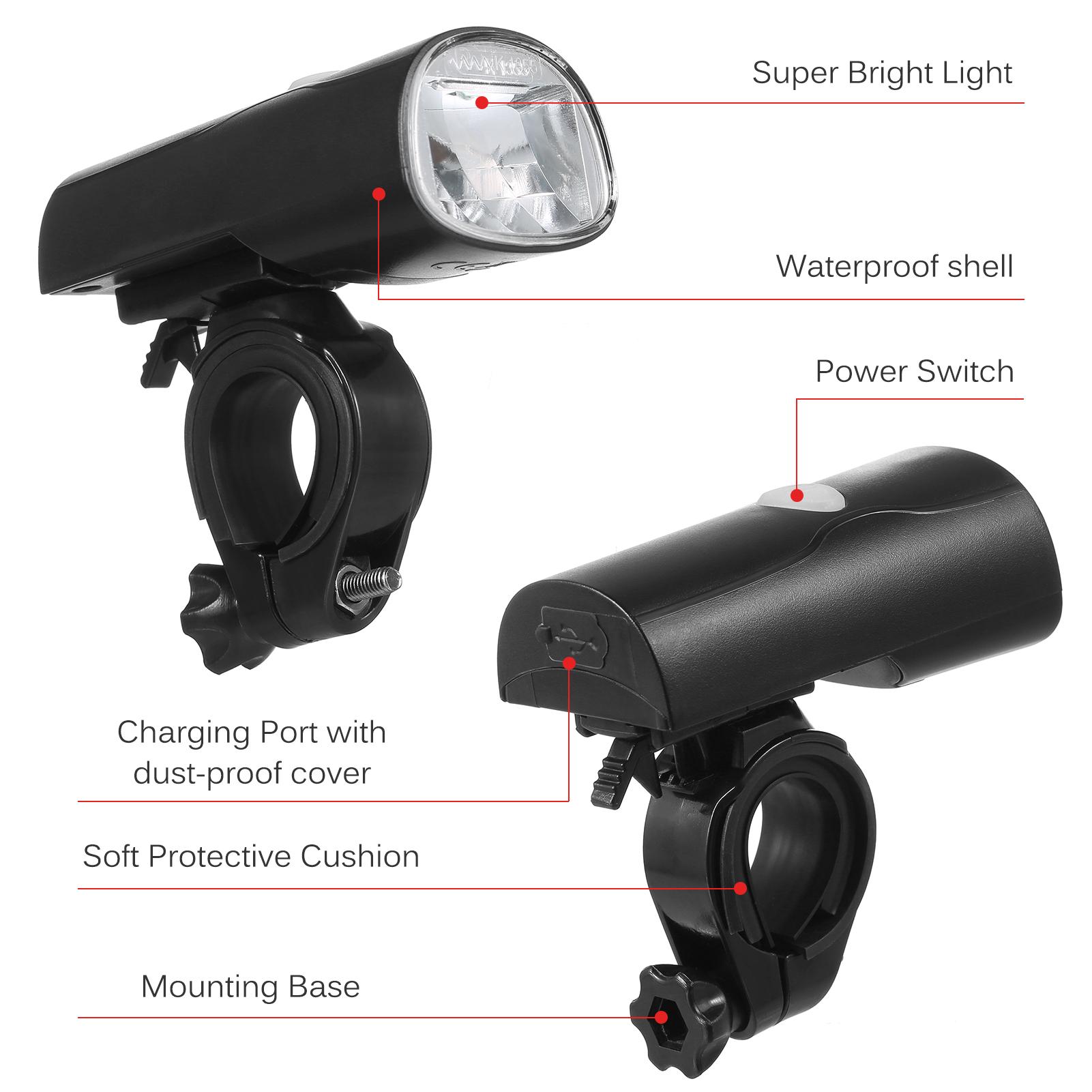 Đèn xe đạp có thể sạc lại USB đi đêm siêu sáng với đèn LED phía sau