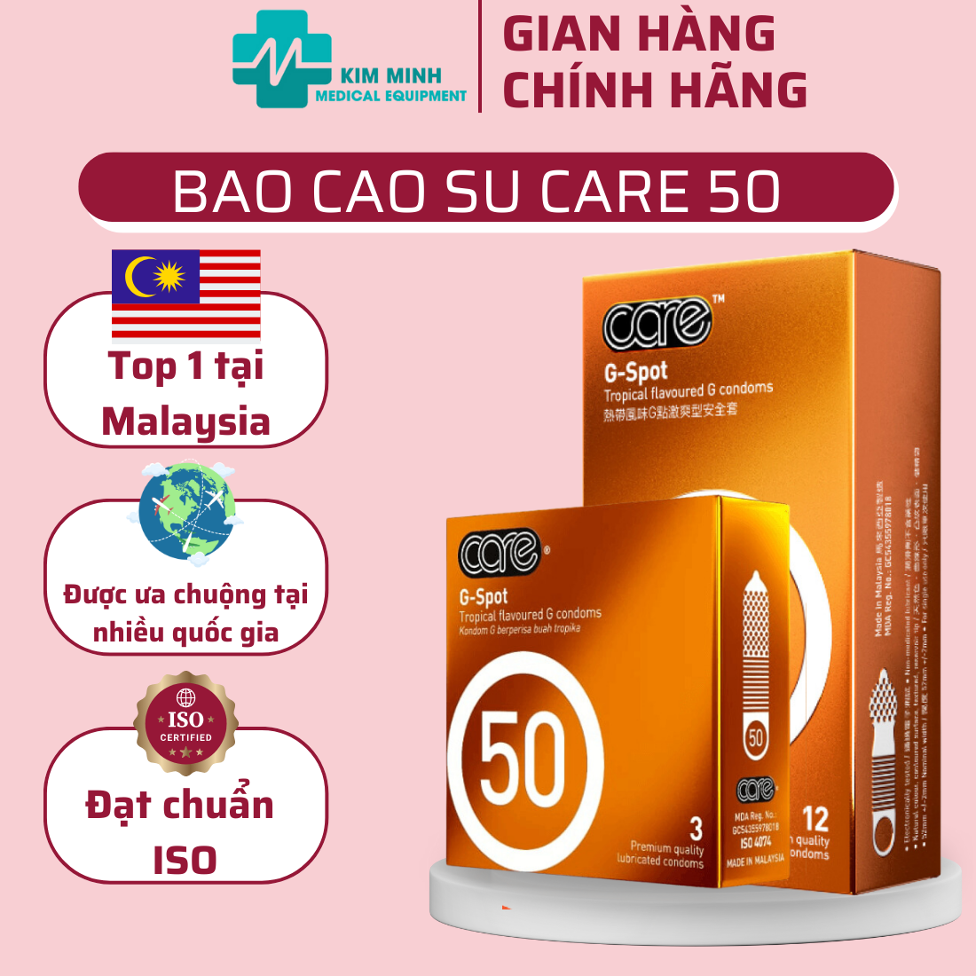 Bao Cao Su CARE 50 Có Gai hương rừng nhiệt đới nhiều gel bôi trơn hộp 3 chiếc, 12 chiếc nhập khẩu Malaysia