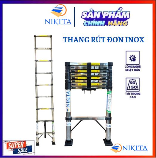 Thang INOX rút đơn nhập khẩu gấp gọn, chống trượt, tiện dụng, an toàn, nhiều kích thước, sản phẩm mới Nikita 2024