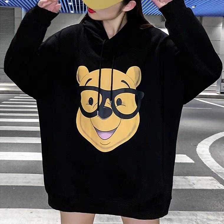 Áo Hoodie Nỉ Unisex Nam Nữ Gấu Đeo Kính Mũ 2 Lớp