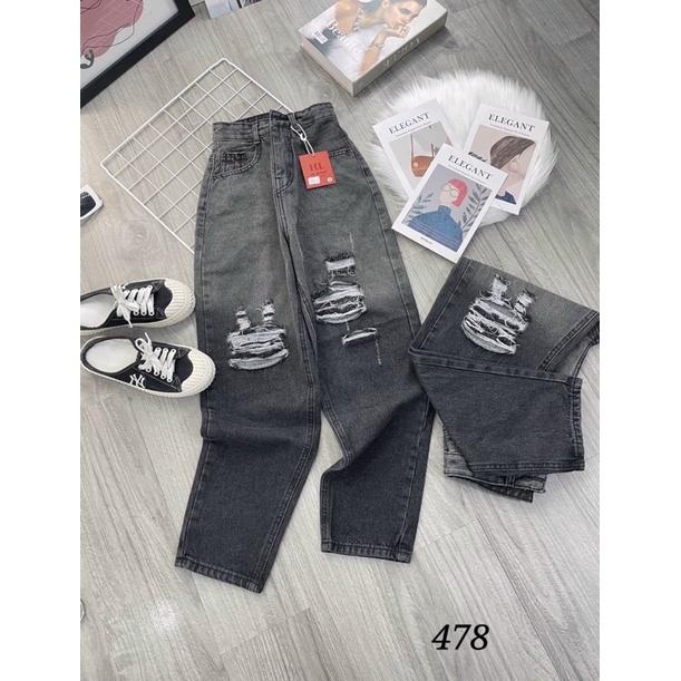 (kèm ảnh thật) Quần jean baggy nữ rách 2 bên màu xám loang mẫu mới H.N.M STORE