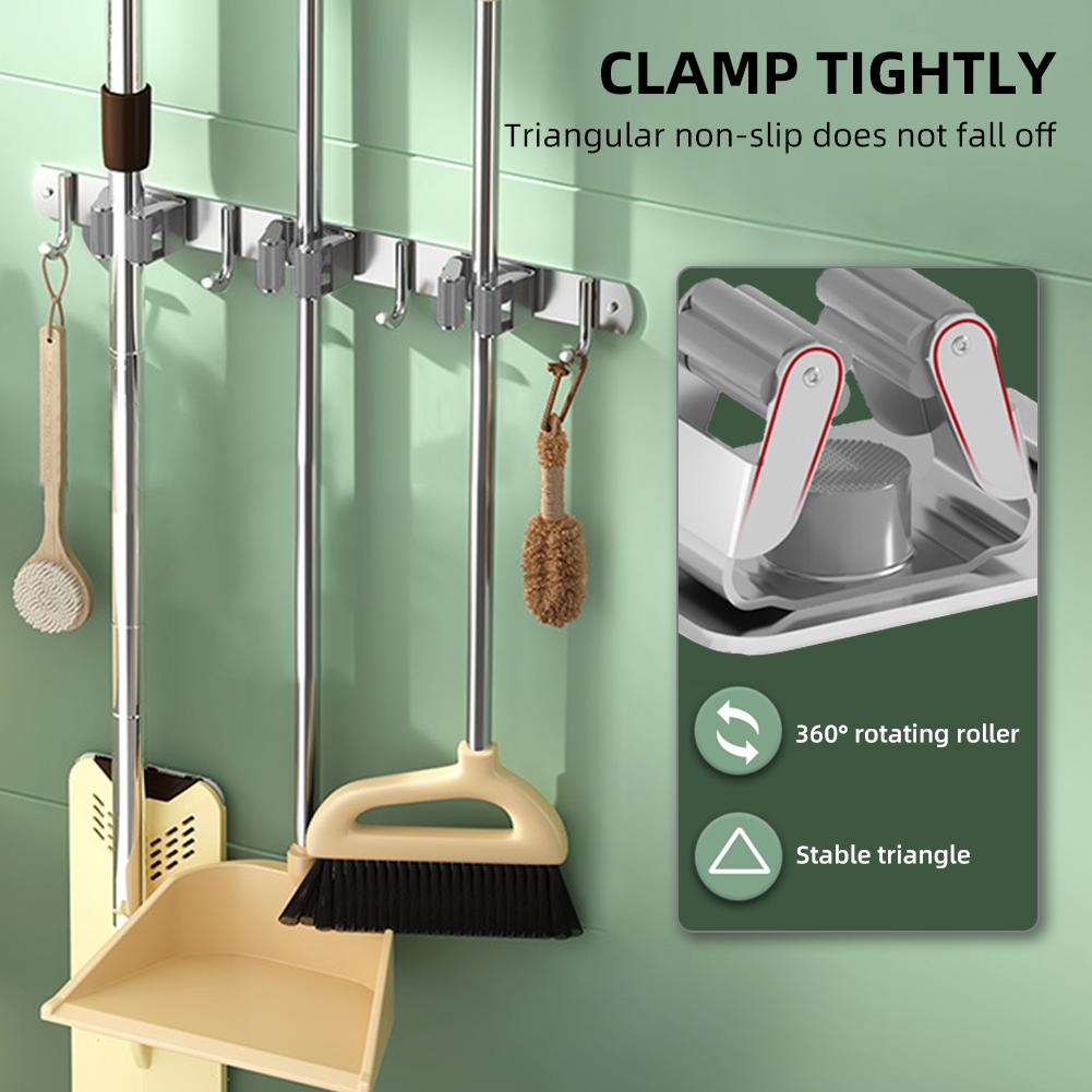 Bộ 2 Giá Đỡ Chổi Cây Lau Nhà Treo Tường Bằng Thép Không Gỉ