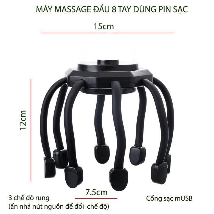 Máy massage đầu thông minh thế hệ mới dùng pin sạc, loại 8 tay