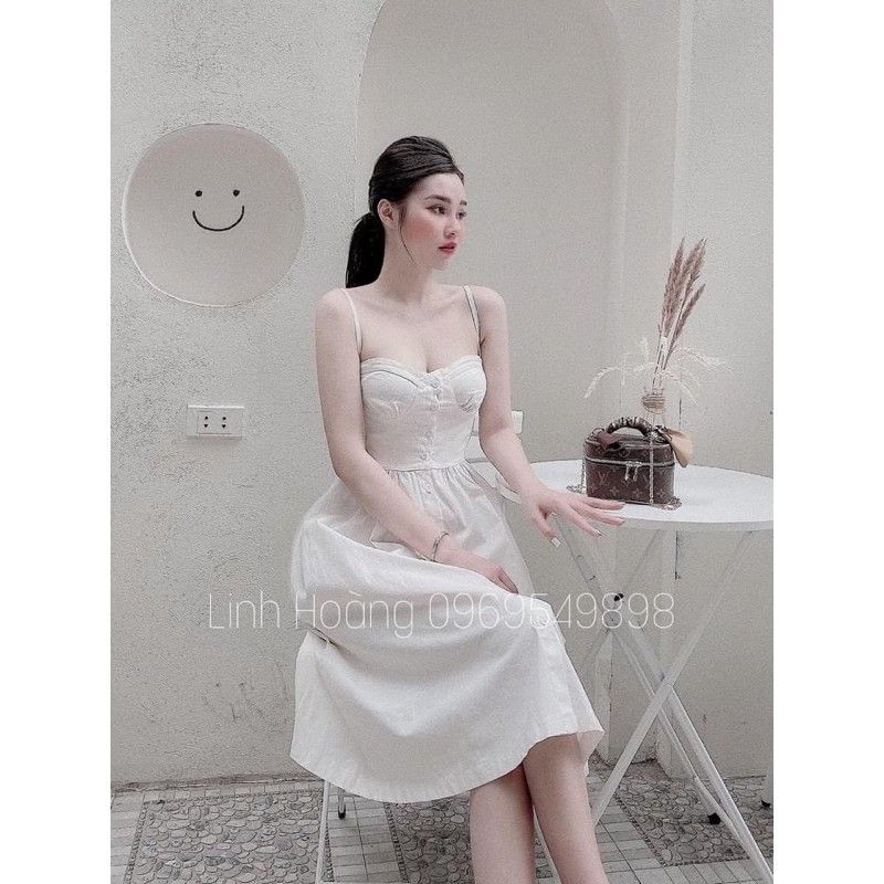 Đầm xòe trắng đũi 2 dây cho nữ DN494