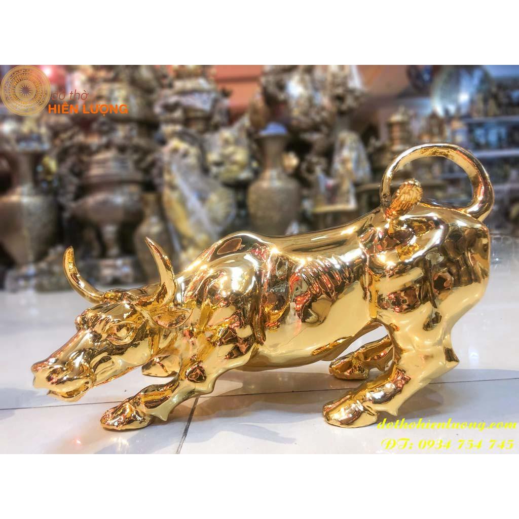 Tượng Trâu Chiến Mạ Vàng 24K Dài 30cm