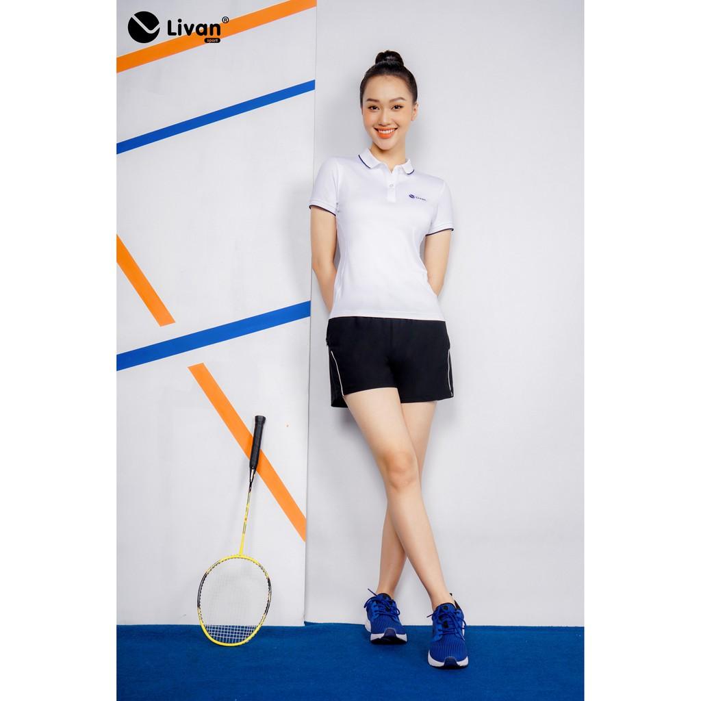 Áo Cầu Lông Nữ Livan Sport Năng Động Co Giãn Thoáng Khí Cao Cấp Trắng Trơn