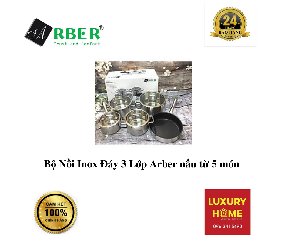 Bộ Nồi Inox Đáy 3 Lớp  Arber nấu từ 5 món