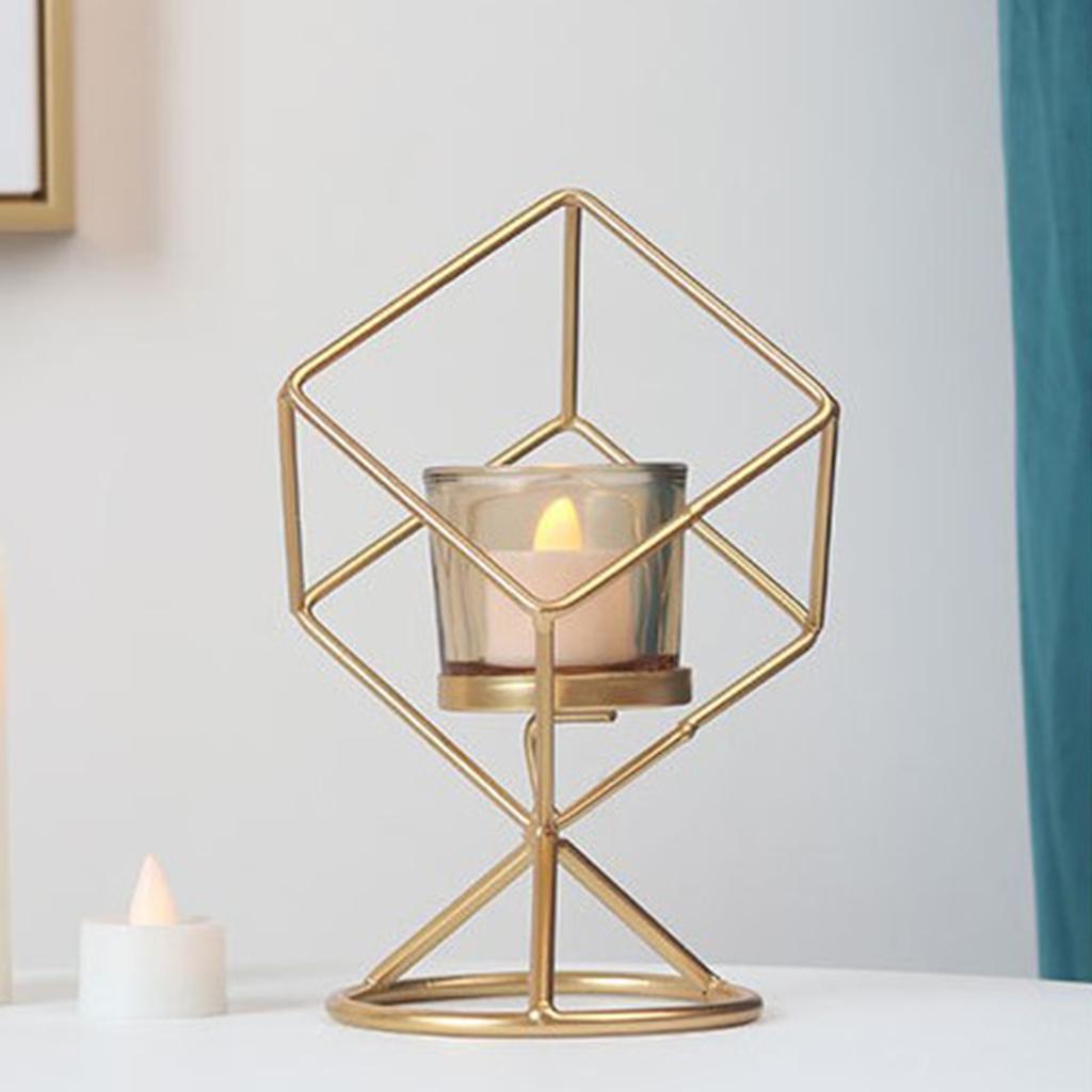 Nordic Style Geometric Candle Holder Stand with Glass Cup Golden