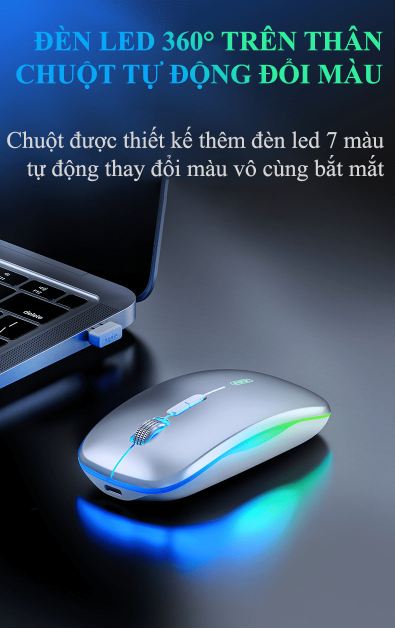 Chuột không dây INPHIC M1L có đèn led 7 màu tự động thay đổi kết nối bằng chip USB 2.4G với 4 mức độ DPI - HN