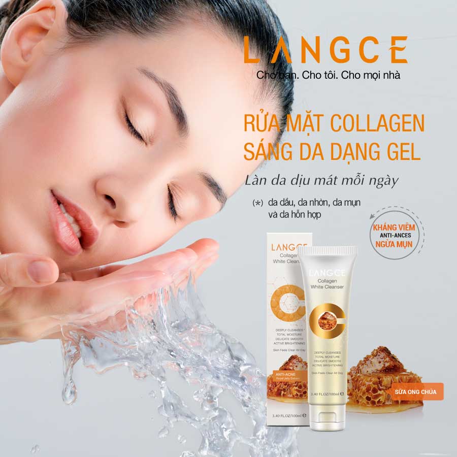 RỬA MẶT COLLAGEN TRẮNG DA GIỮ ẨM SỮA ONG CHÚA DẠNG GEL 100ml LANGCE