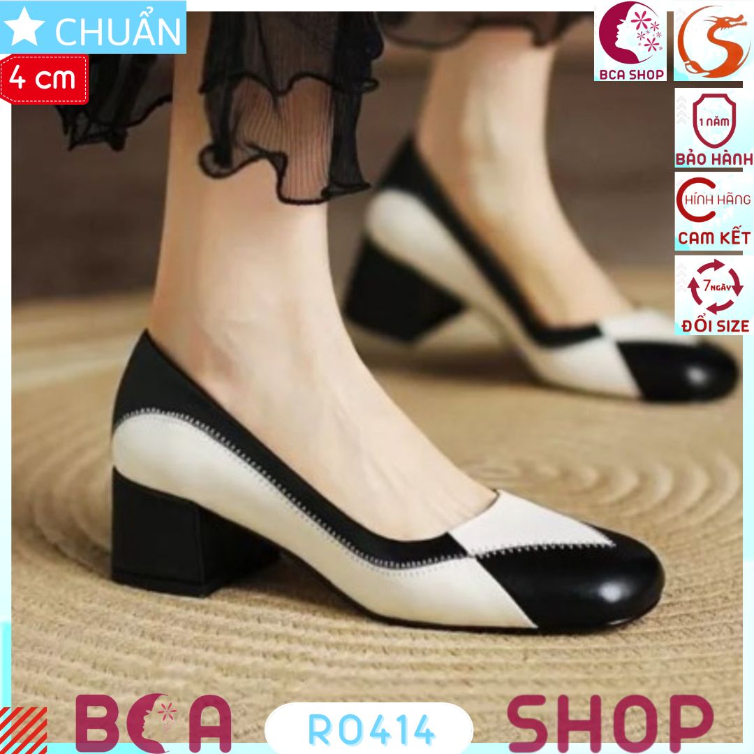Giày cao gót nữ màu đen 4p RO414 ROSATA tại BCASHOP mũi vuông, kiểu dáng búp bê, phối 2 màu lạ mắt độc đáo và lạ mắt