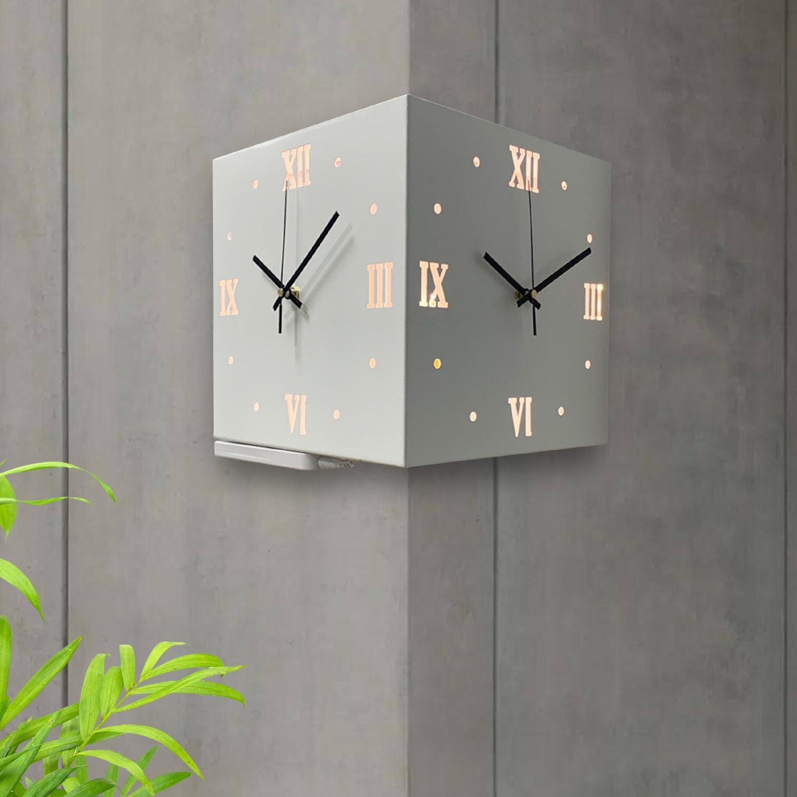 Double Sided Corne Wall Clock Modern Wall Clock with Roman Numerals Square Easy to Read Indoor Outdoor Clock for Classroom Office Decoration